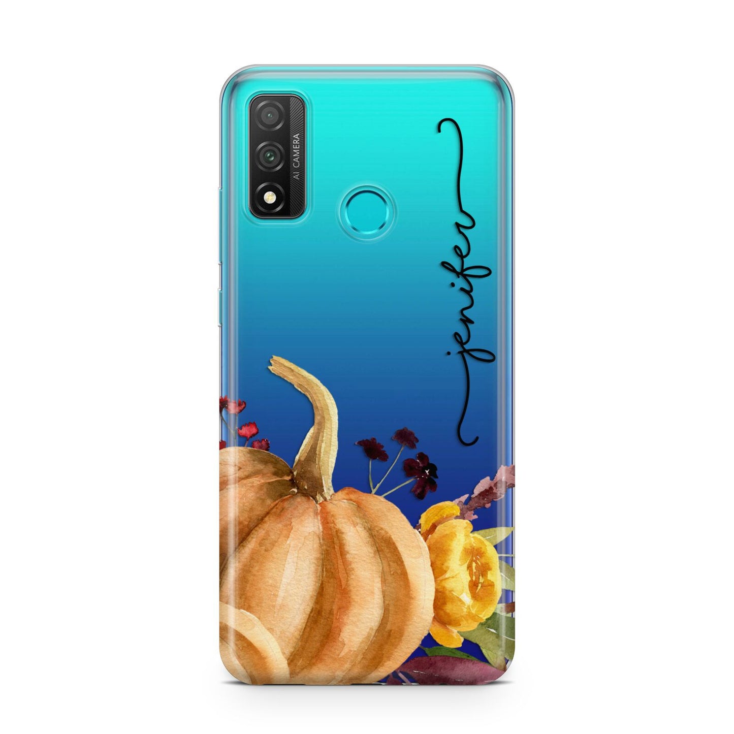 Watercolour Pumpkins with Black Vertical Text Huawei P Smart 2020