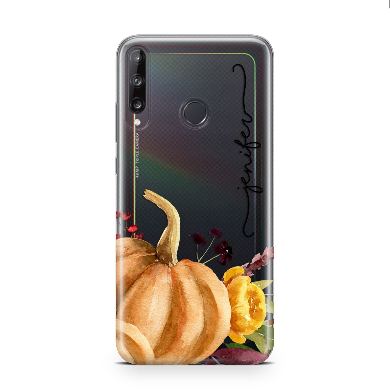 Watercolour Pumpkins with Black Vertical Text Huawei P40 Lite E Phone Case