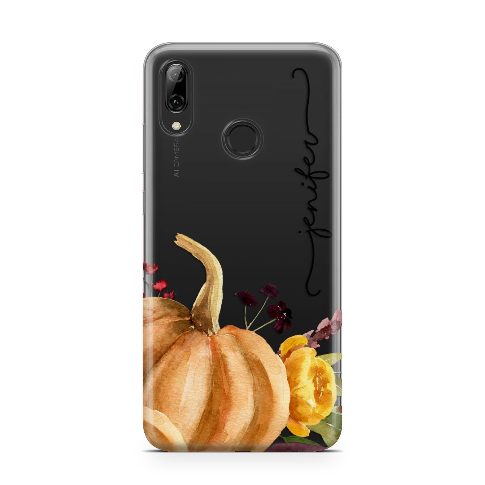 Watercolour Pumpkins with Black Vertical Text Huawei Y7 2019