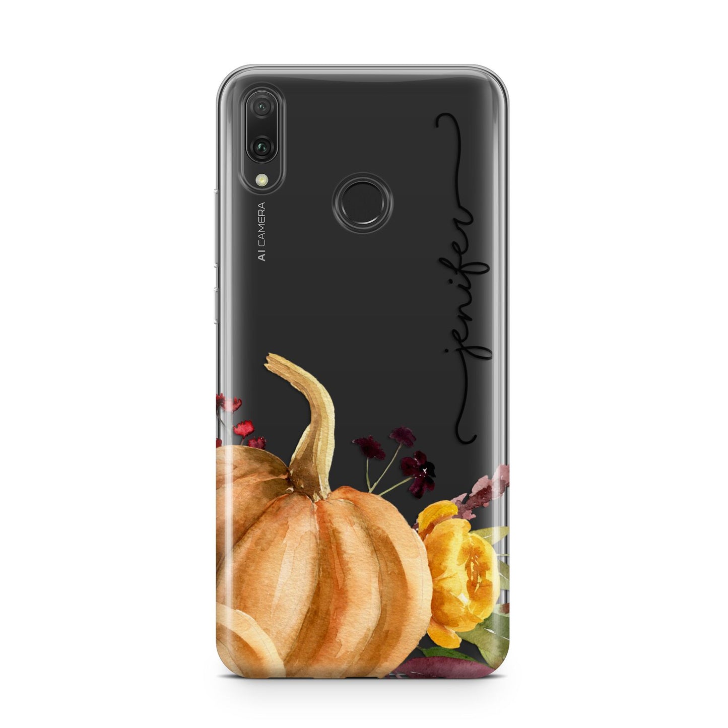 Watercolour Pumpkins with Black Vertical Text Huawei Y9 2019