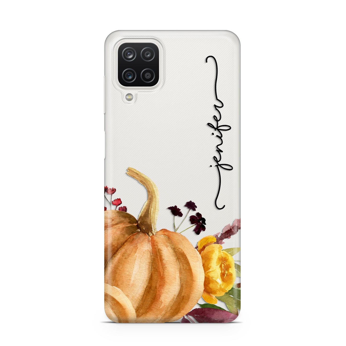 Watercolour Pumpkins with Black Vertical Text Samsung A12 Case