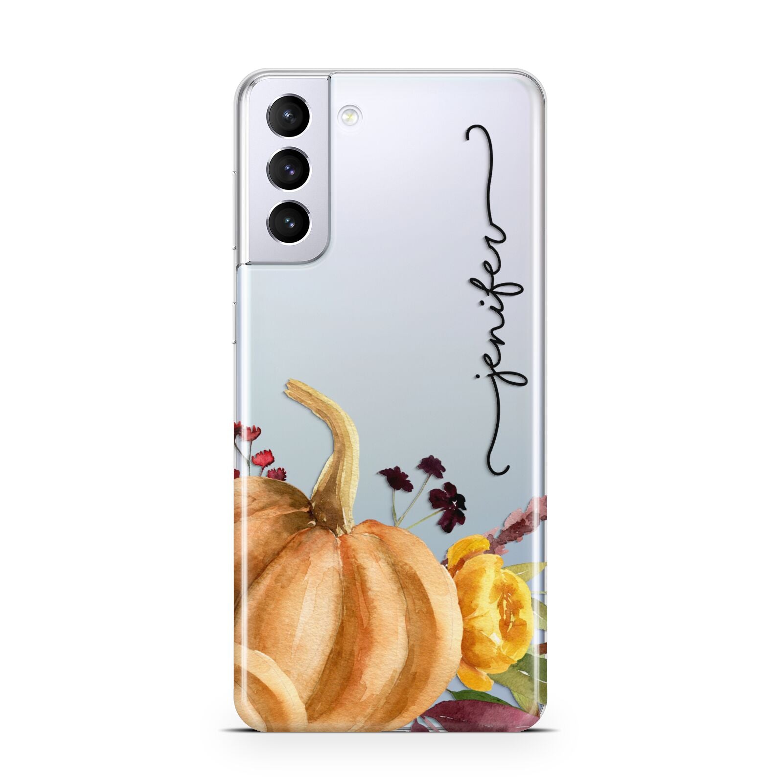 Watercolour Pumpkins with Black Vertical Text Samsung S21 Plus Case