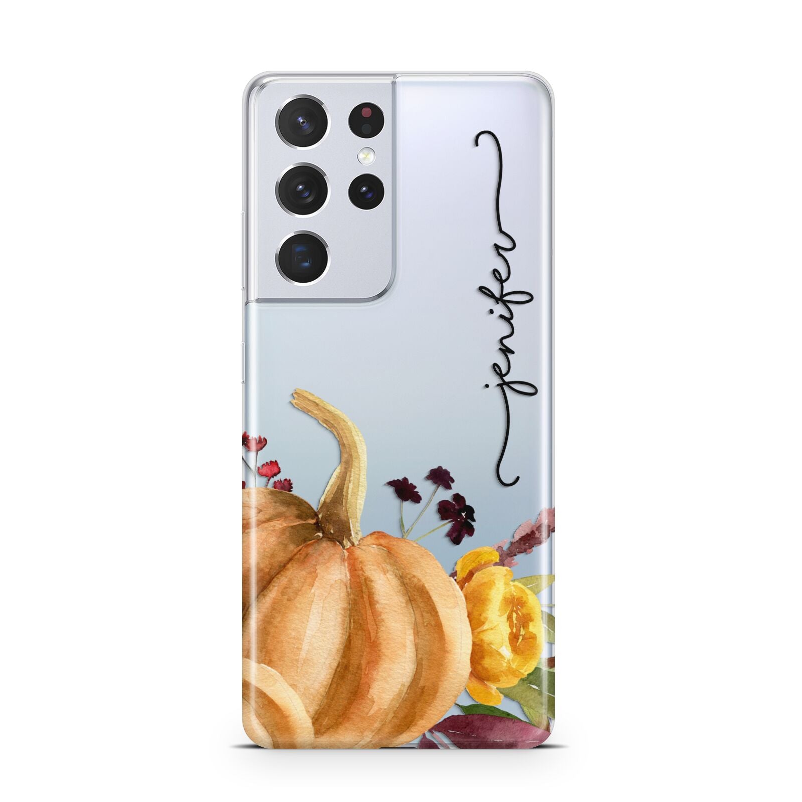 Watercolour Pumpkins with Black Vertical Text Samsung S21 Ultra Case