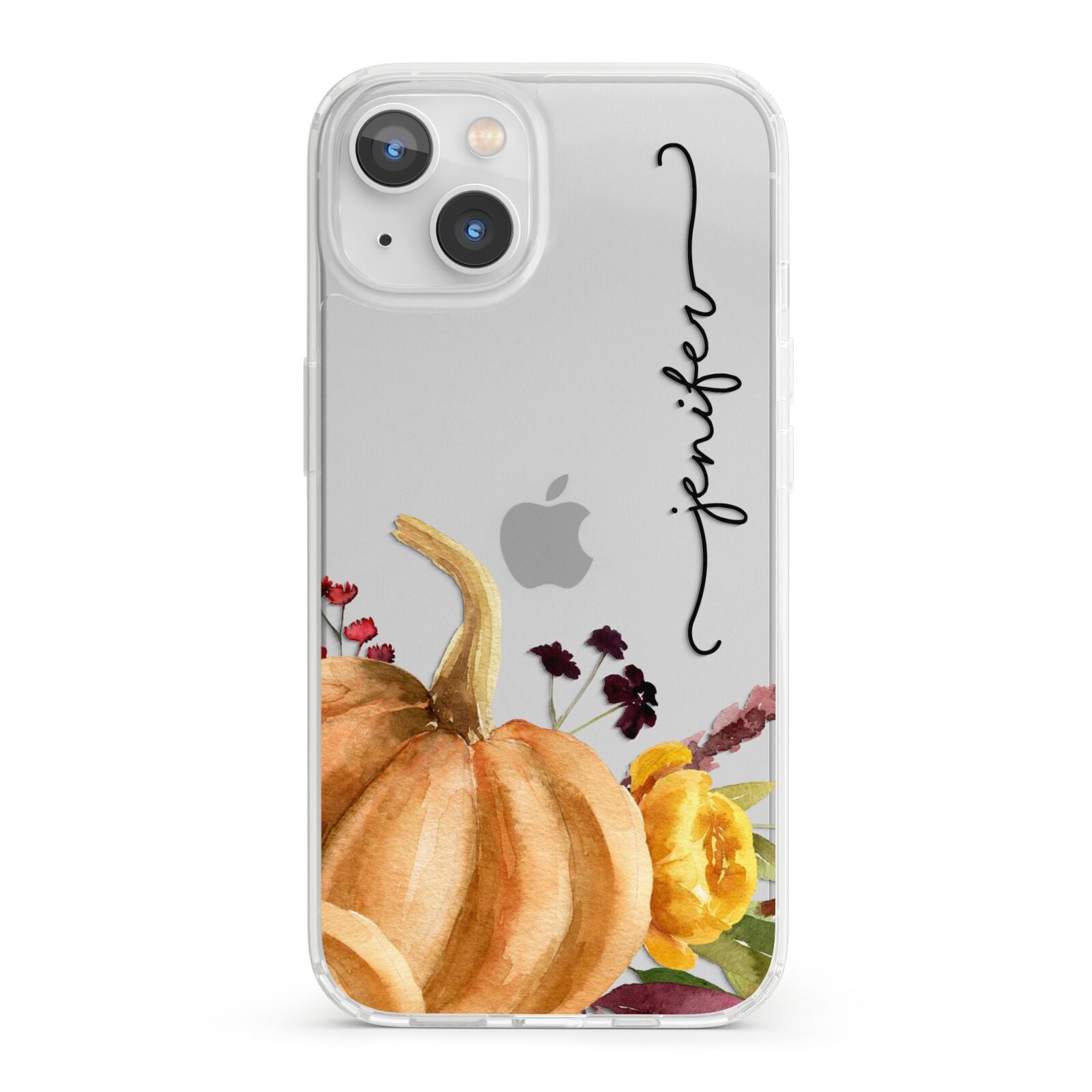 Watercolour Pumpkins with Black Vertical Text iPhone 13 Clear Bumper Case