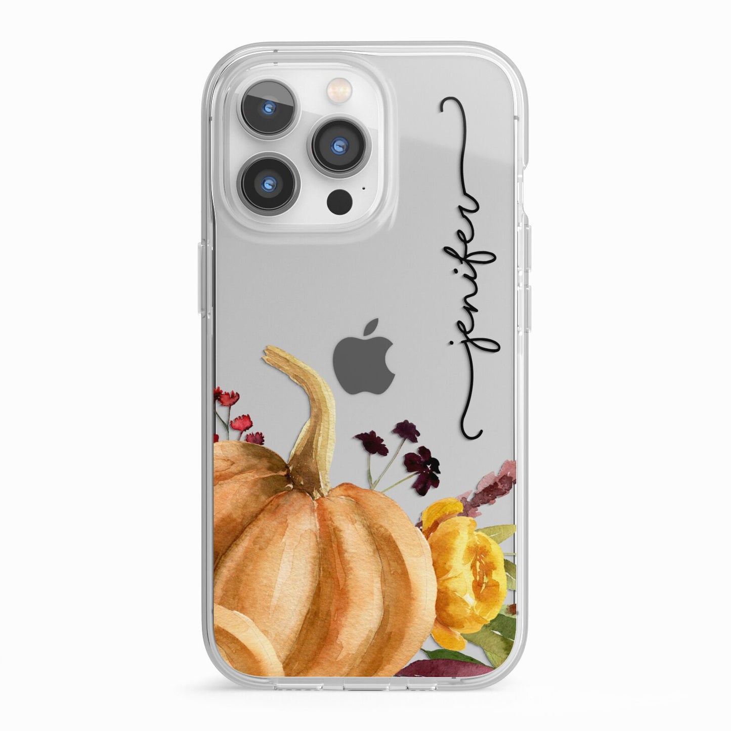 Watercolour Pumpkins with Black Vertical Text iPhone 13 Pro TPU Impact Case with White Edges