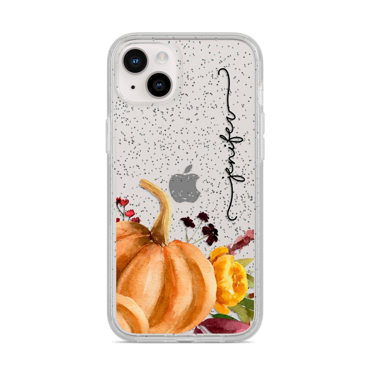 Watercolour Pumpkins with Black Vertical Text iPhone 14 Plus Glitter Tough Case Starlight