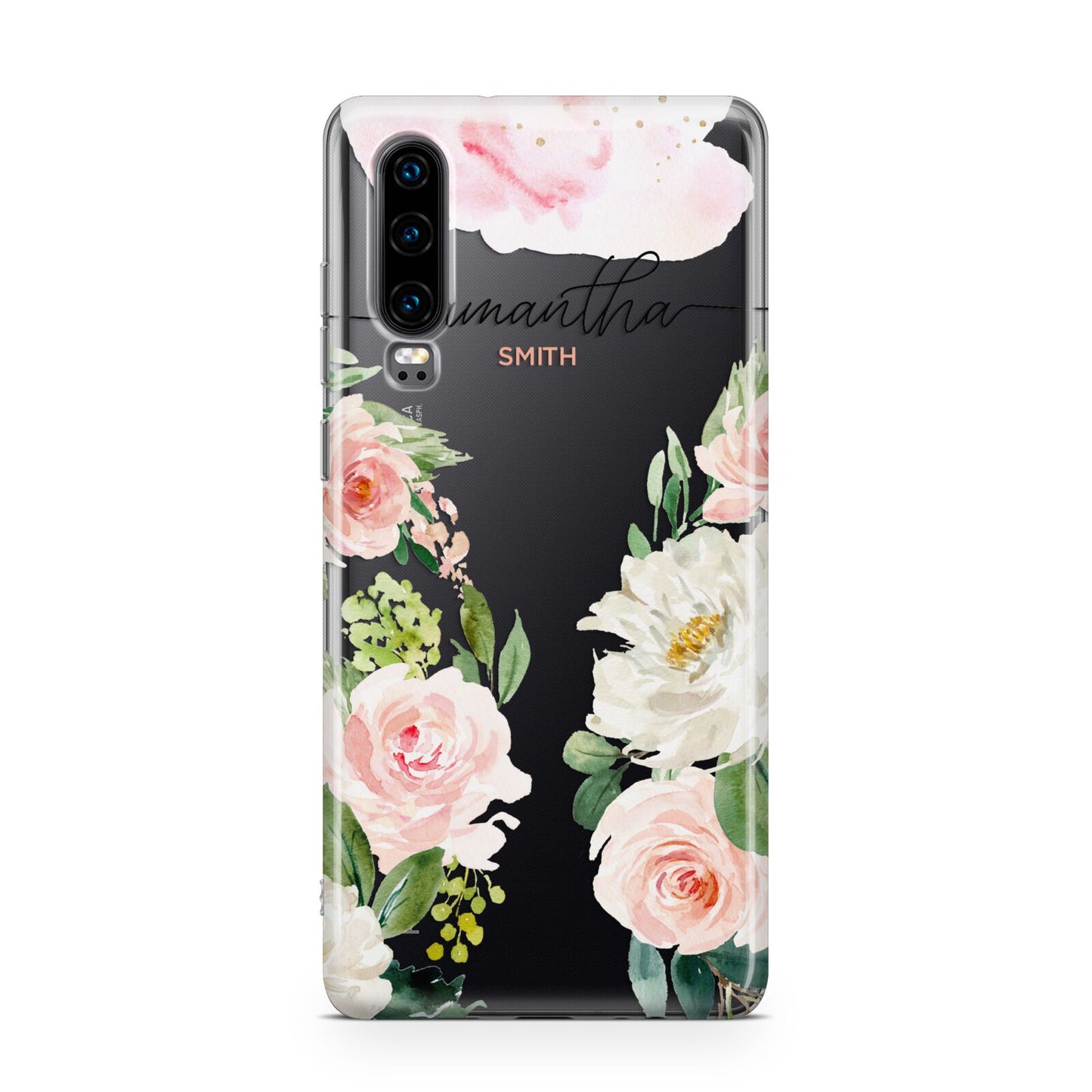 Watercolour Roses Personalised Name Huawei P30 Phone Case