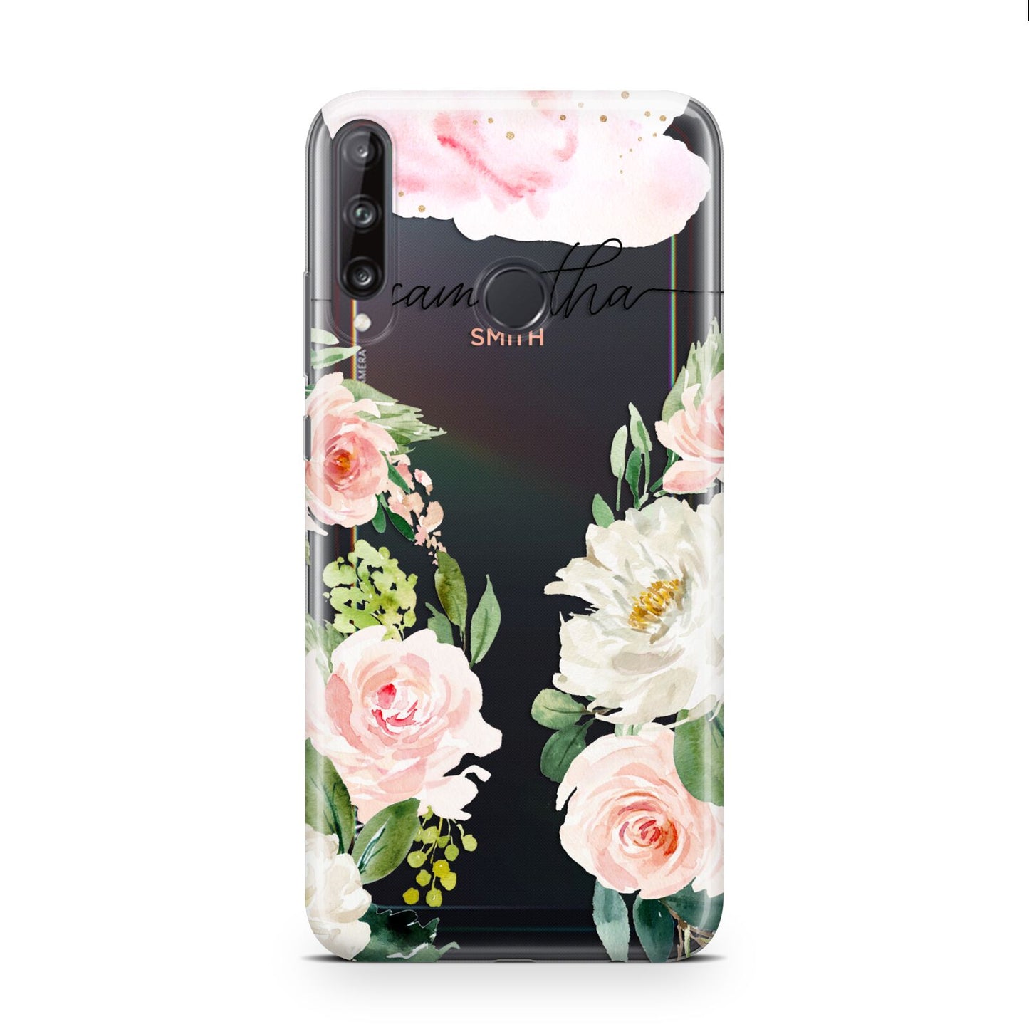 Watercolour Roses Personalised Name Huawei P40 Lite E Phone Case