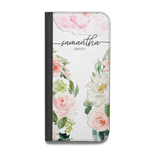 Watercolour Roses Personalised Name Vegan Leather Flip iPhone Case