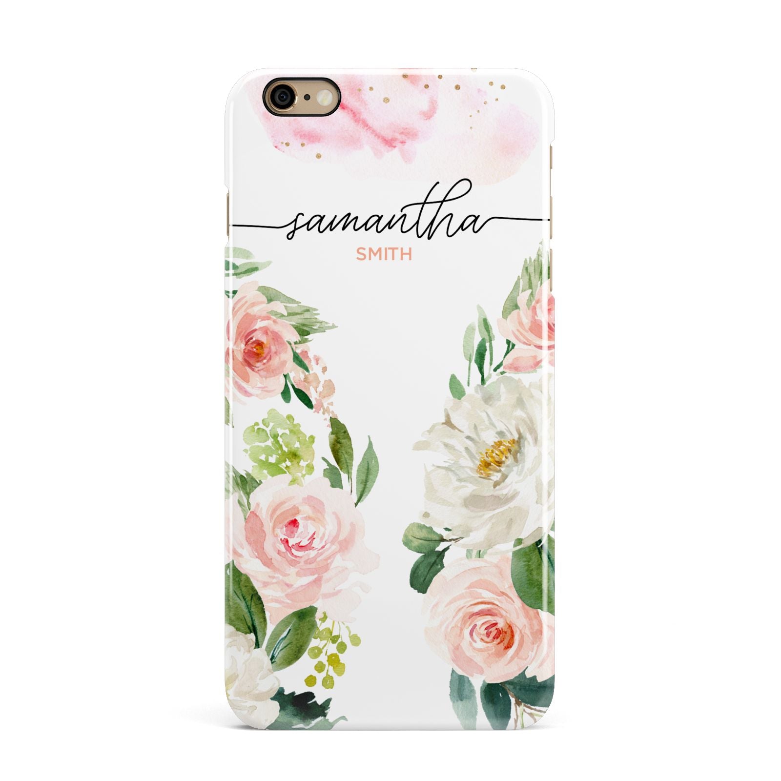 Watercolour Roses Personalised Name iPhone 6 Plus 3D Snap Case on Gold Phone