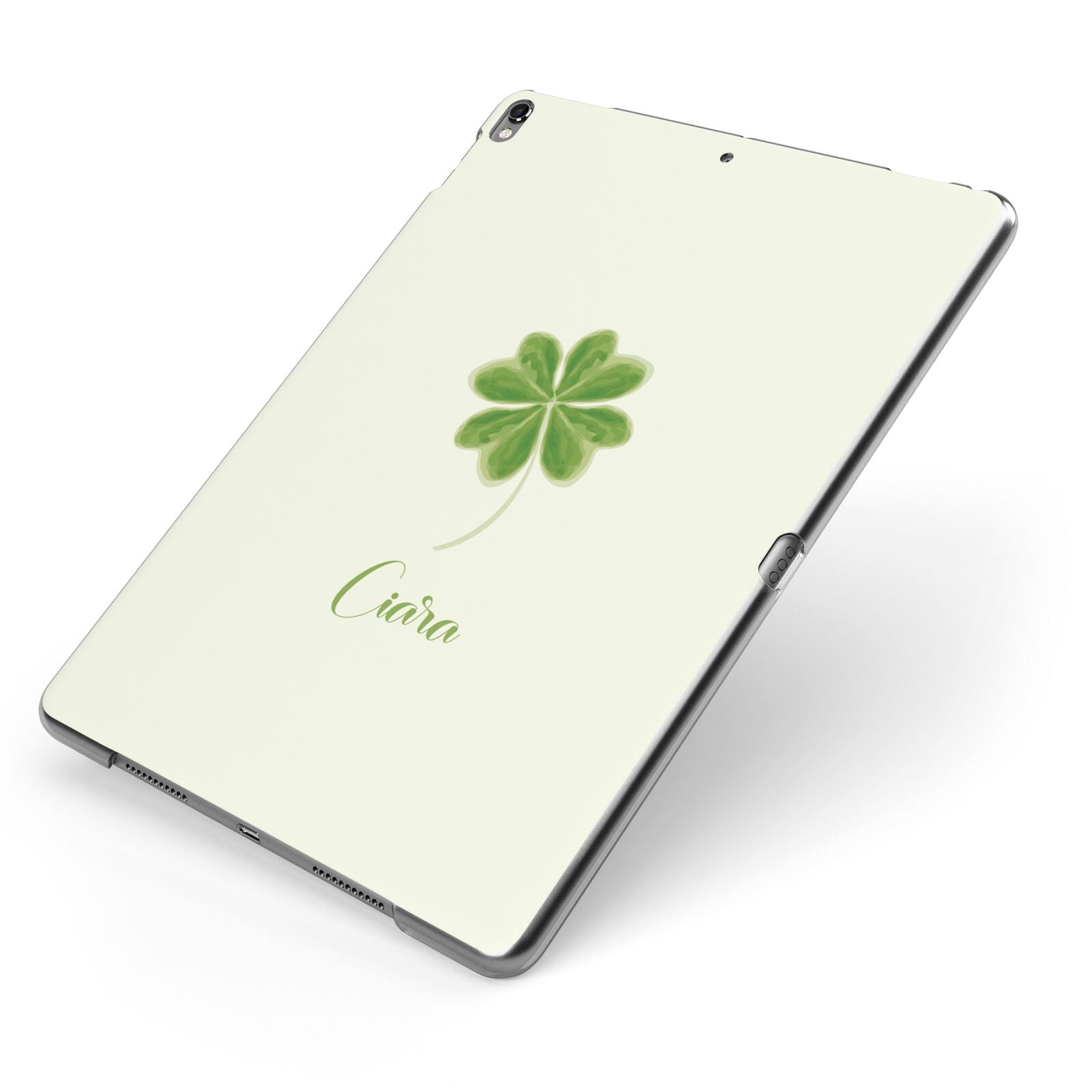 Watercolour Shamrock Custom Apple iPad Case on Grey iPad Side View