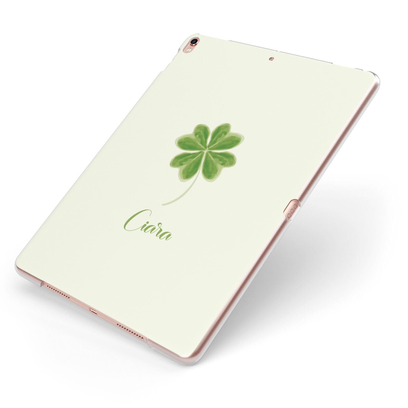 Watercolour Shamrock Custom Apple iPad Case on Rose Gold iPad Side View