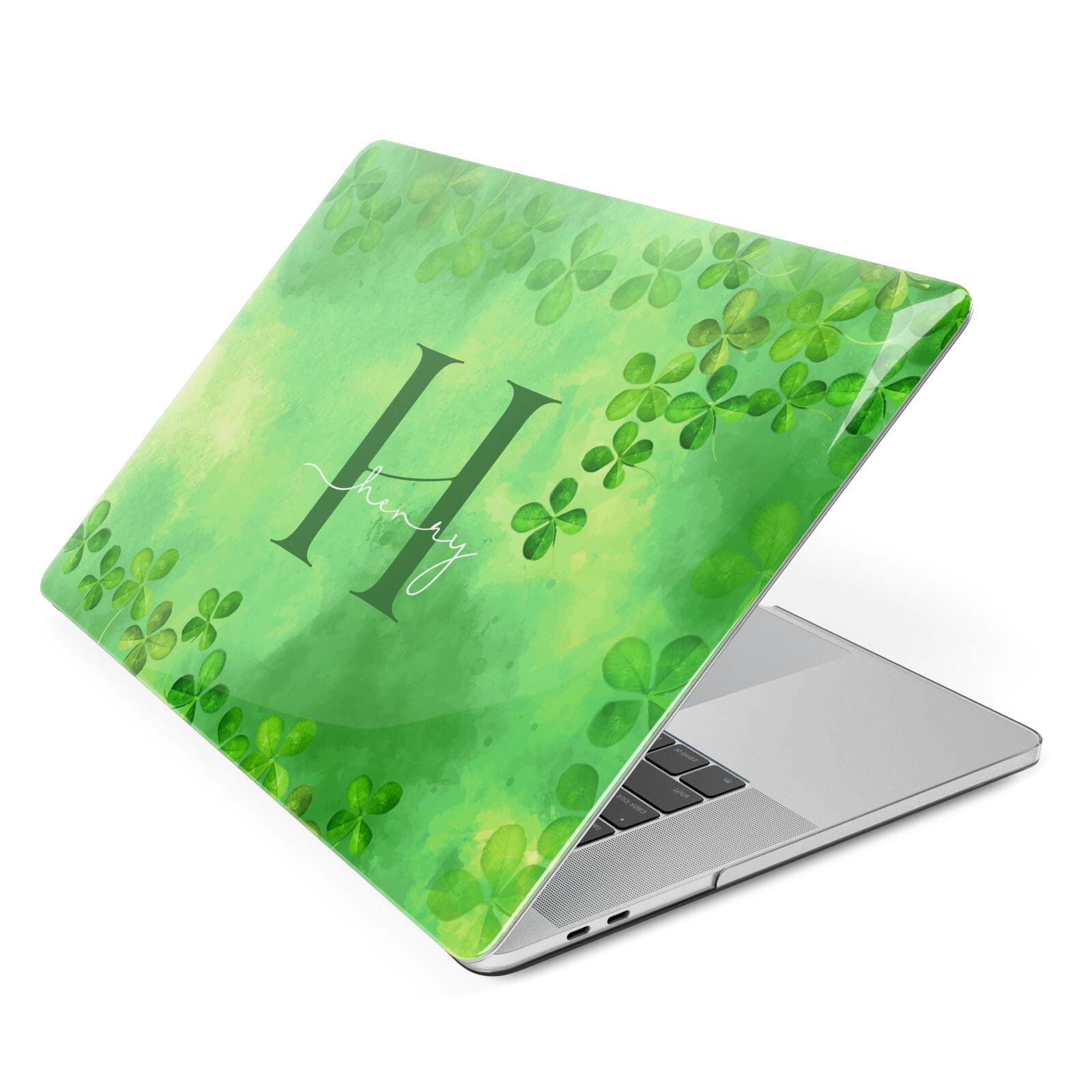 Watercolour Shamrock Pattern Name Apple MacBook Case Side View