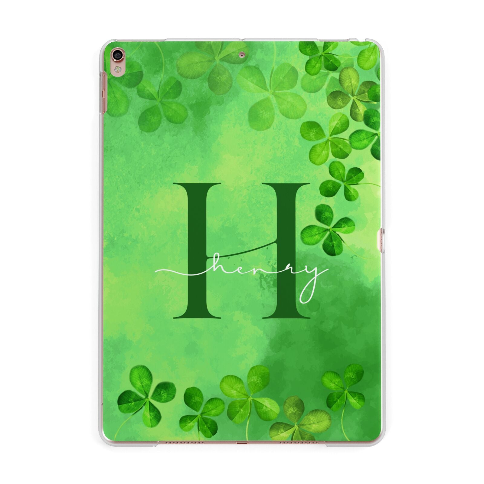 Watercolour Shamrock Pattern Name Apple iPad Rose Gold Case