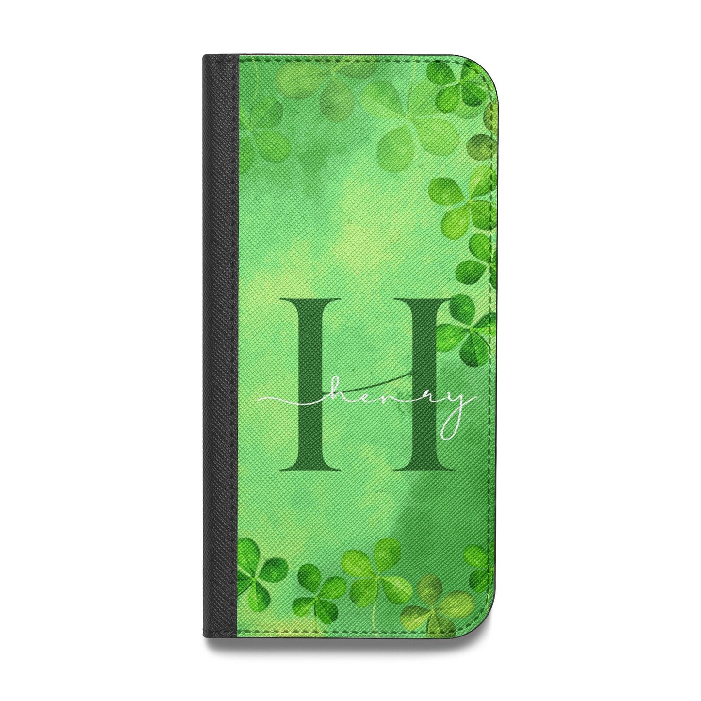 Watercolour Shamrock Pattern Name Vegan Leather Flip iPhone Case