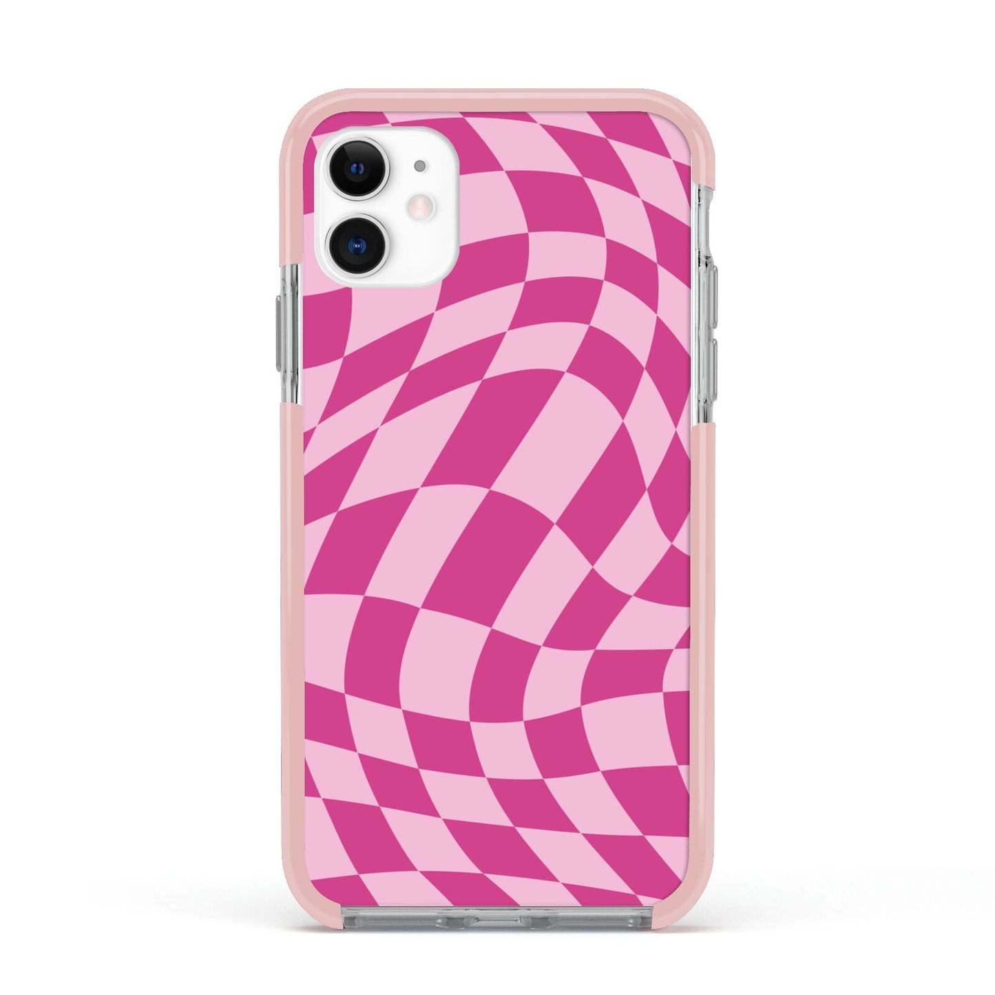 Wavy Check Apple iPhone 11 in White with Pink Impact Case