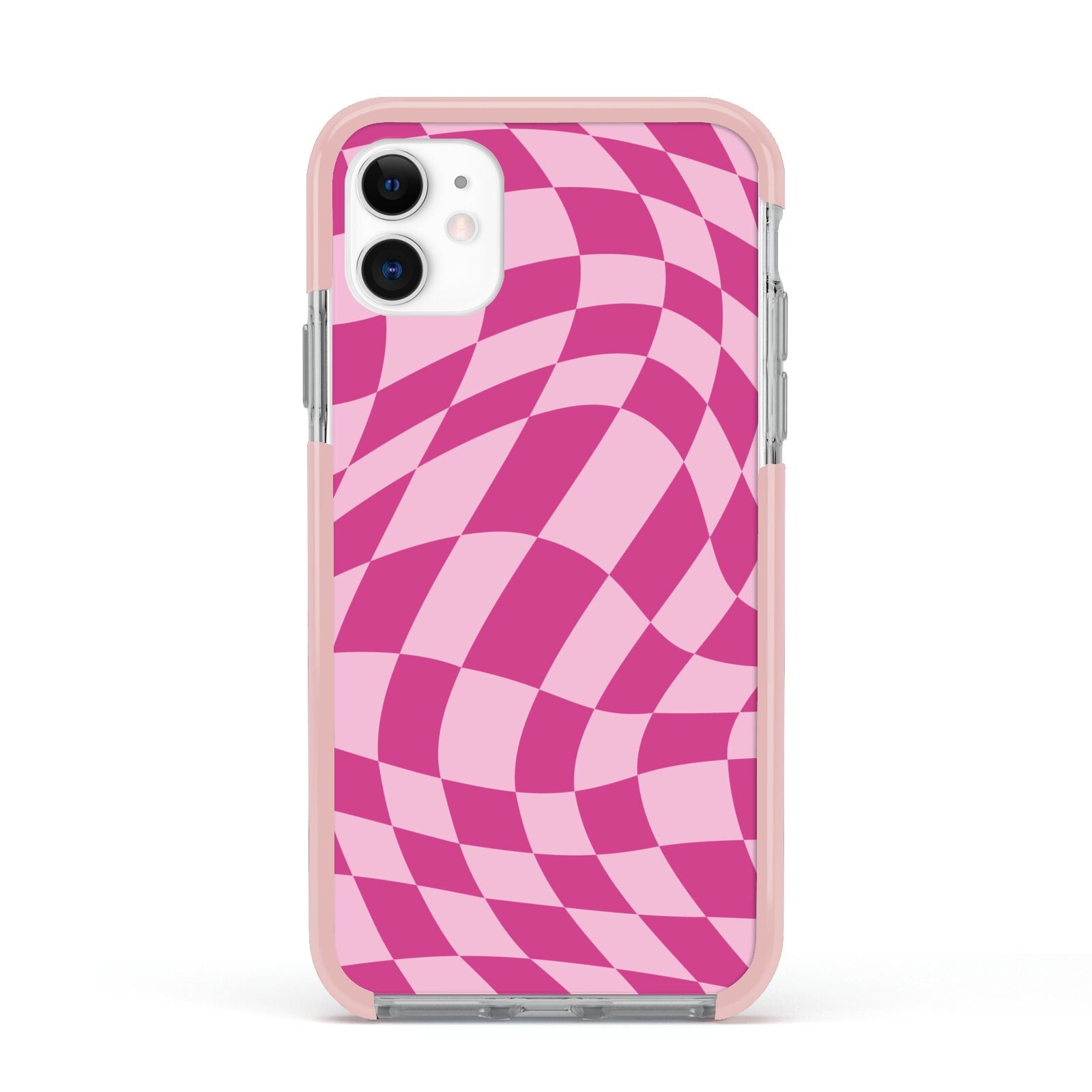 Wavy Check Apple iPhone 11 in White with Pink Impact Case