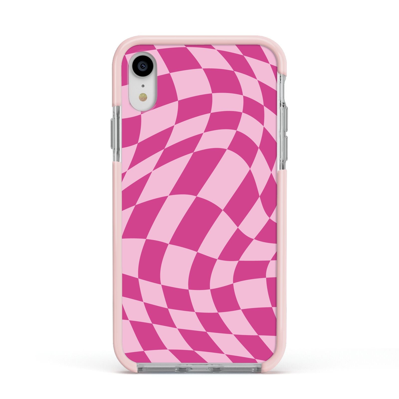 Wavy Check Apple iPhone XR Impact Case Pink Edge on Silver Phone