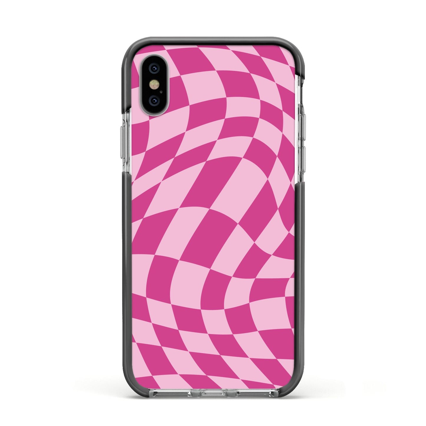 Wavy Check Apple iPhone Xs Impact Case Black Edge on Silver Phone