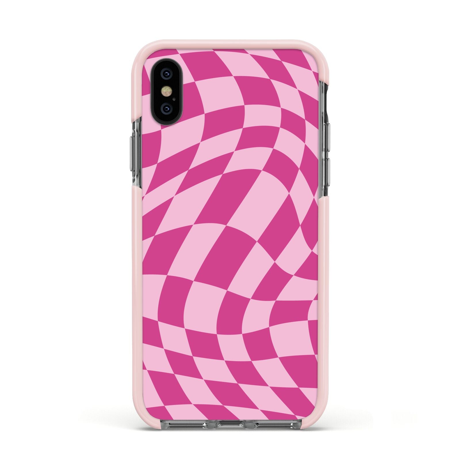 Wavy Check Apple iPhone Xs Impact Case Pink Edge on Black Phone