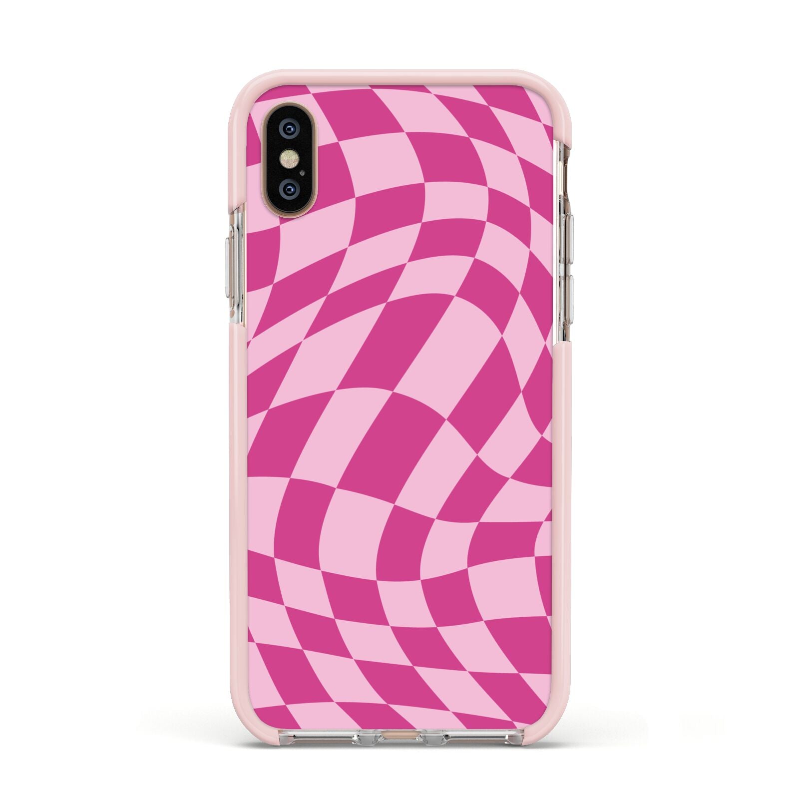 Wavy Check Apple iPhone Xs Impact Case Pink Edge on Gold Phone