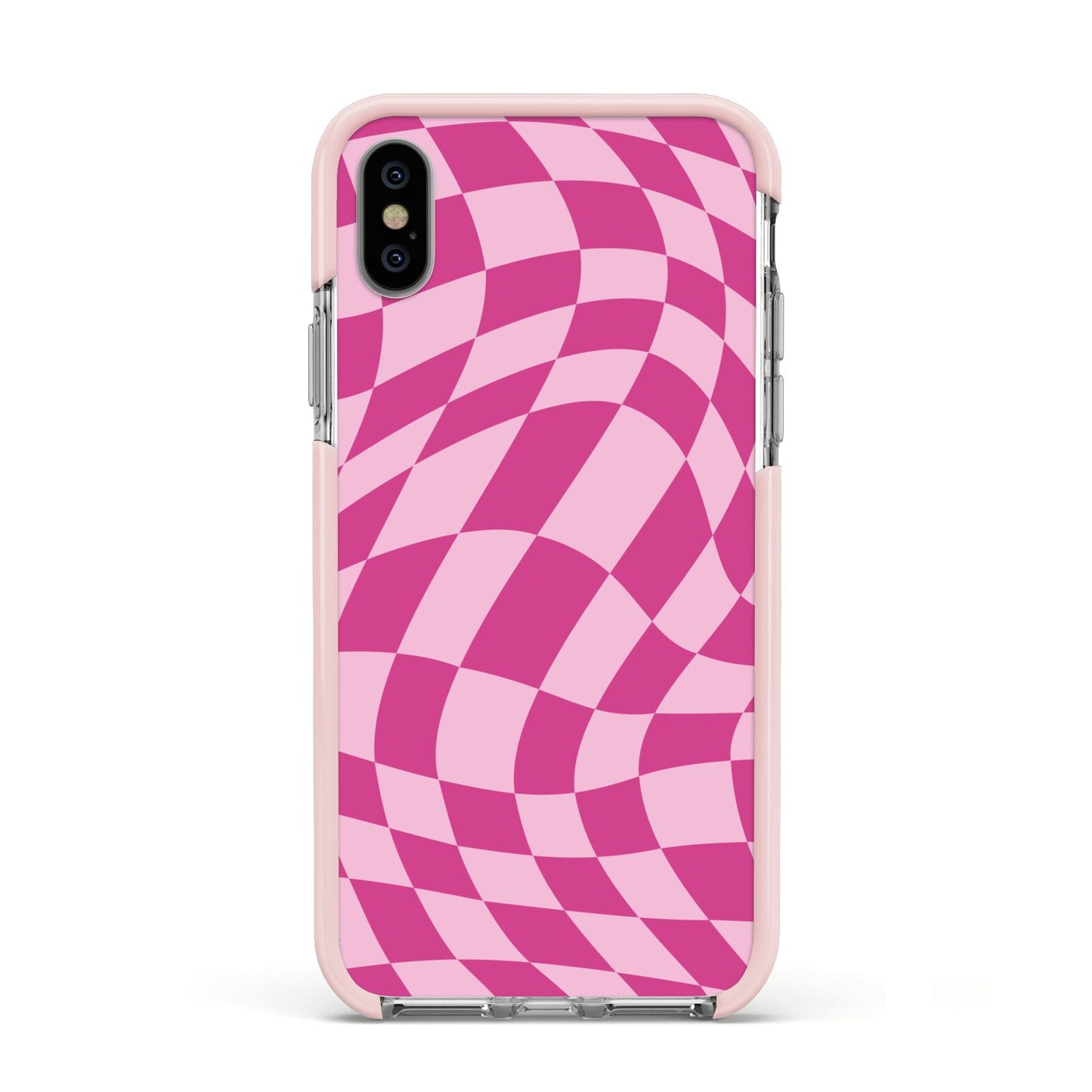 Wavy Check Apple iPhone Xs Impact Case Pink Edge on Silver Phone