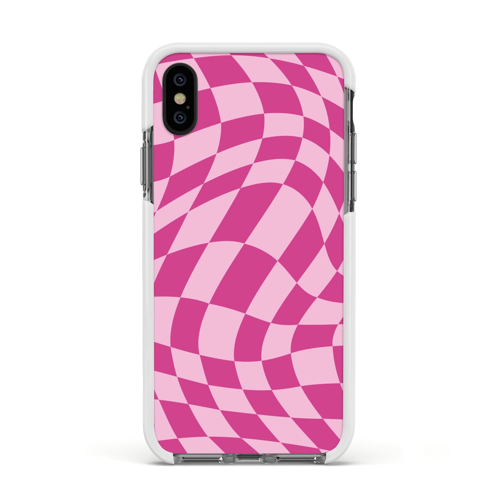 Wavy Check Apple iPhone Xs Impact Case White Edge on Black Phone