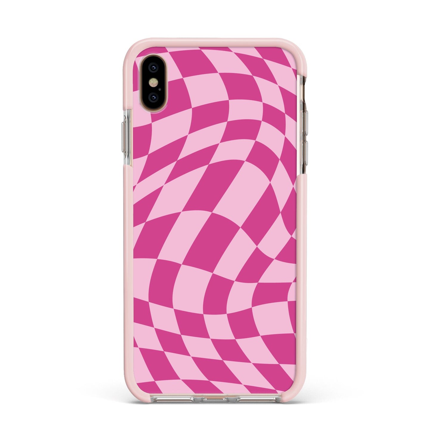 Wavy Check Apple iPhone Xs Max Impact Case Pink Edge on Gold Phone