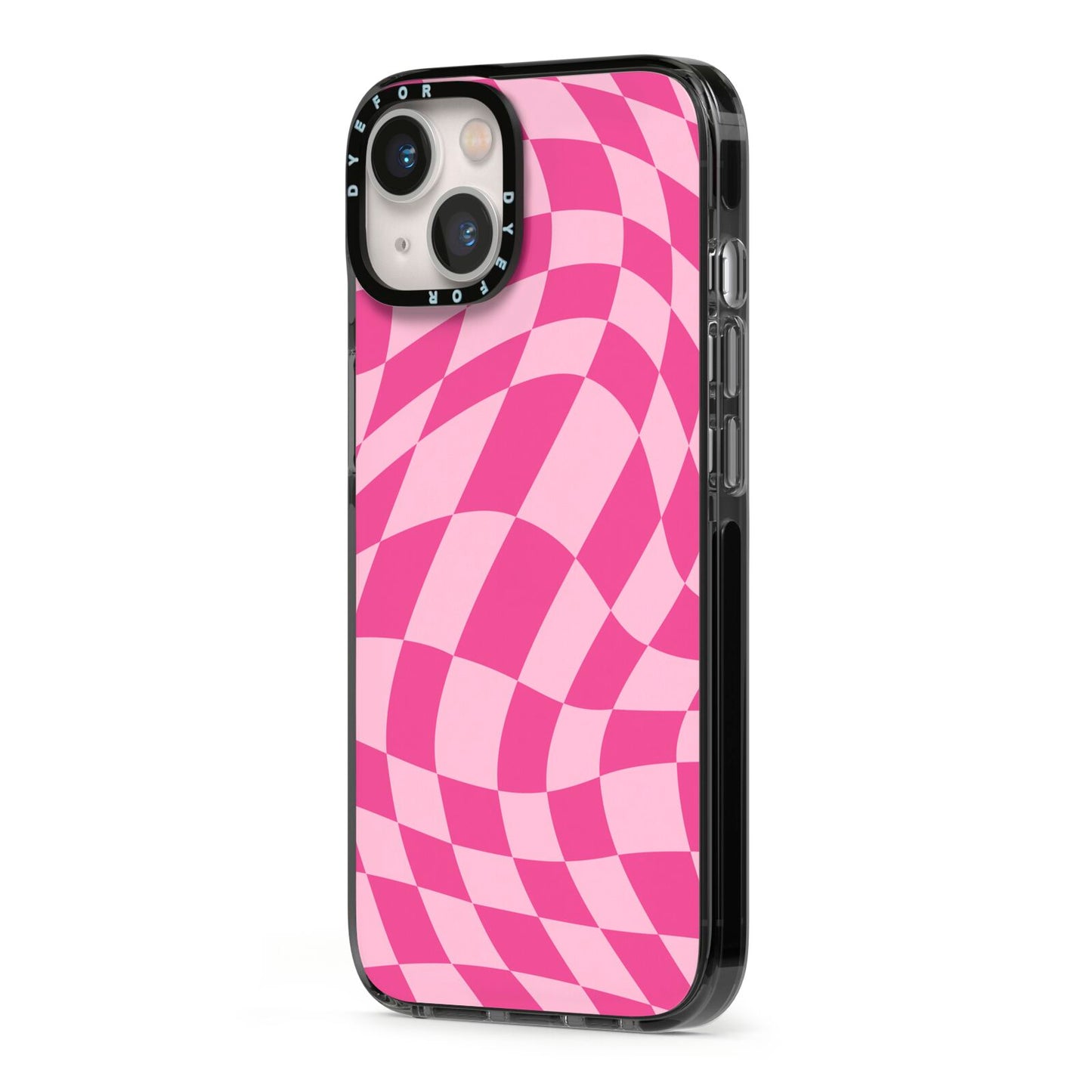 Wavy Check iPhone 13 Black Impact Case Side Angle on Silver phone