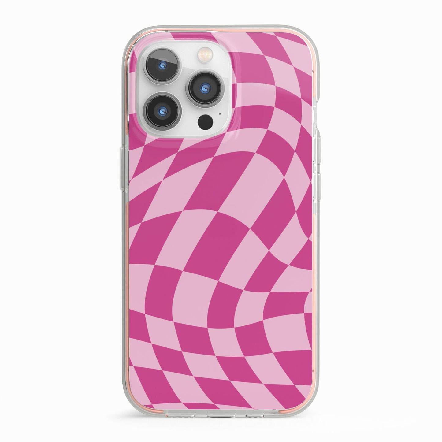 Wavy Check iPhone 13 Pro TPU Impact Case with Pink Edges