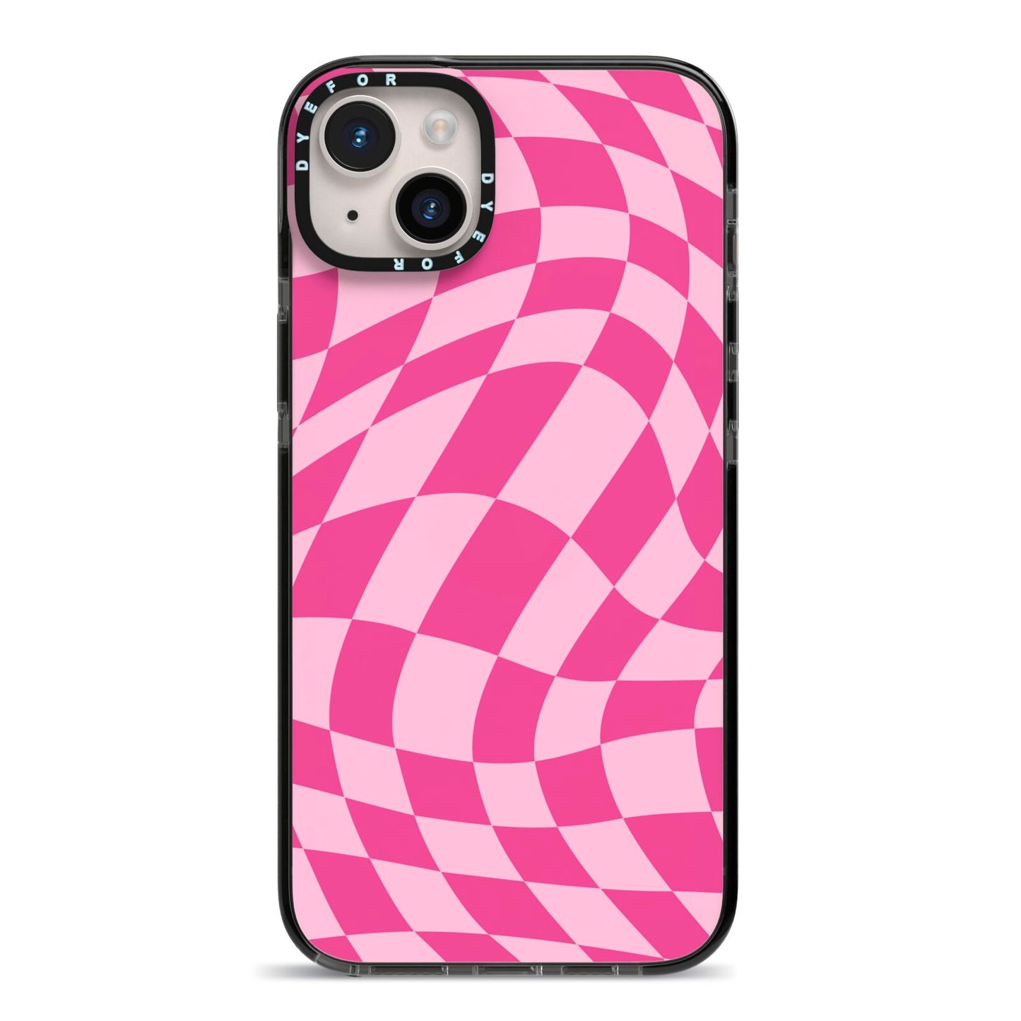 Wavy Check iPhone 14 Plus Black Impact Case on Silver phone