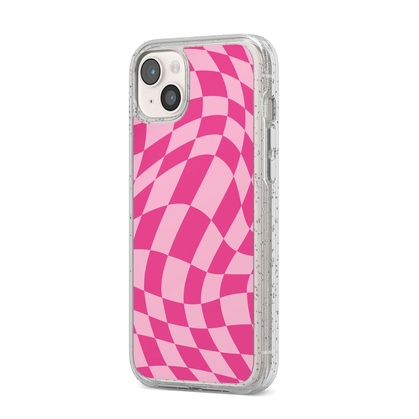 Wavy Check iPhone 14 Plus Glitter Tough Case Starlight Angled Image