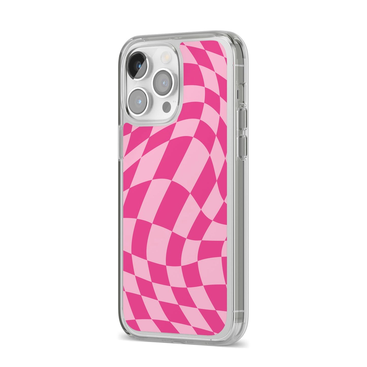 Wavy Check iPhone 14 Pro Max Clear Tough Case Silver Angled Image