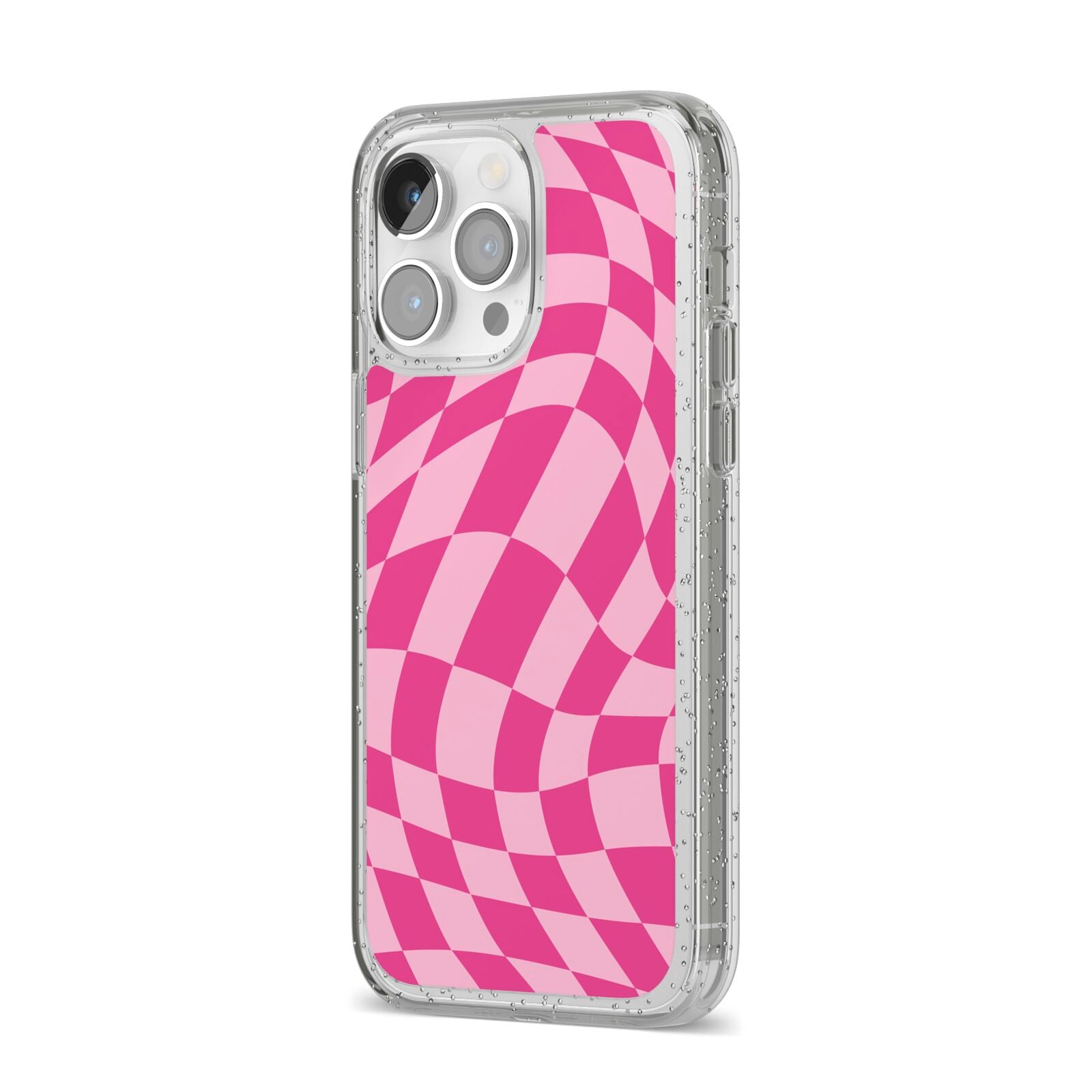 Wavy Check iPhone 14 Pro Max Glitter Tough Case Silver Angled Image