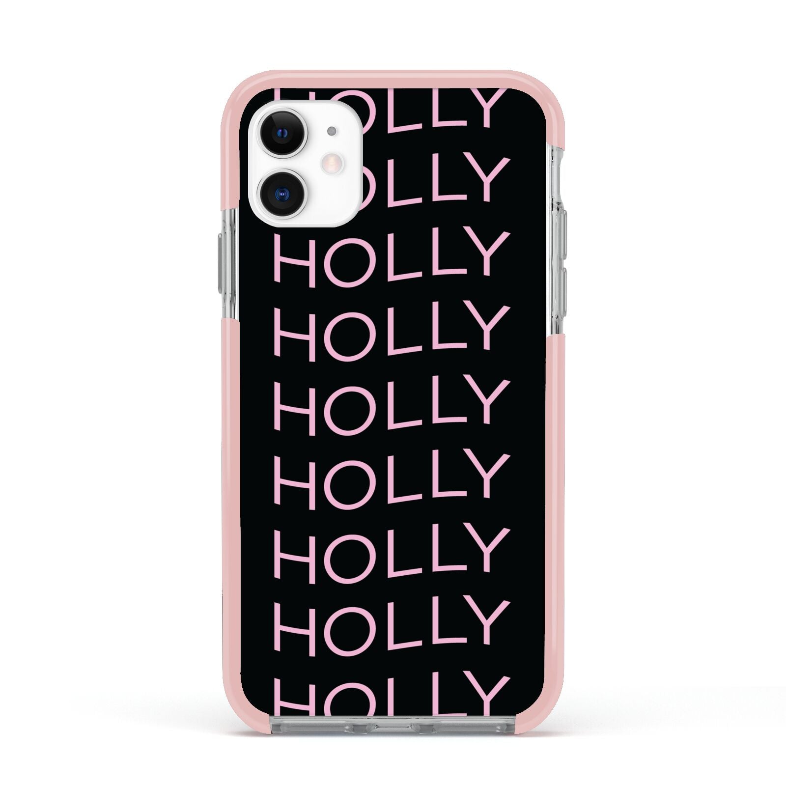 Wavy Name Apple iPhone 11 in White with Pink Impact Case