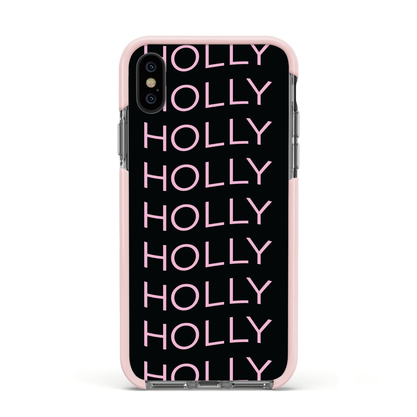 Wavy Name Apple iPhone Xs Impact Case Pink Edge on Black Phone