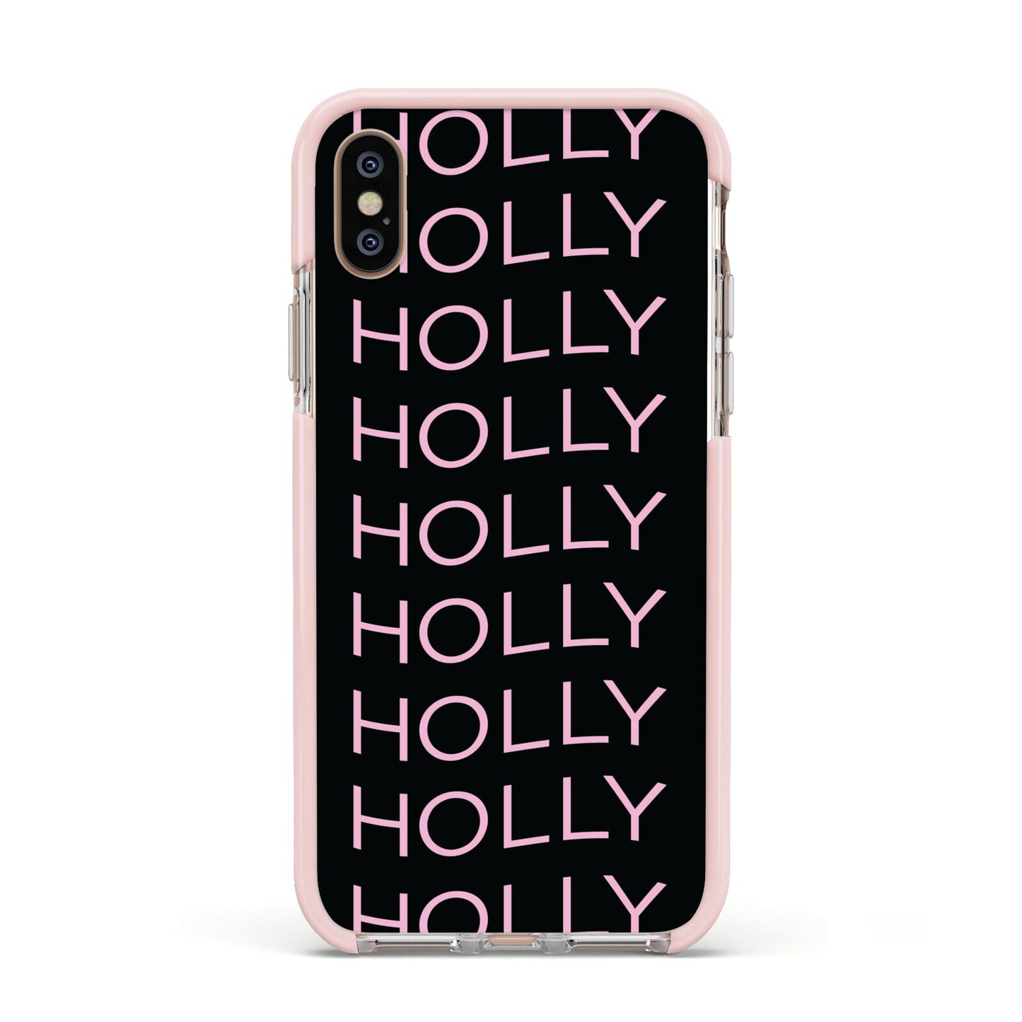 Wavy Name Apple iPhone Xs Impact Case Pink Edge on Gold Phone