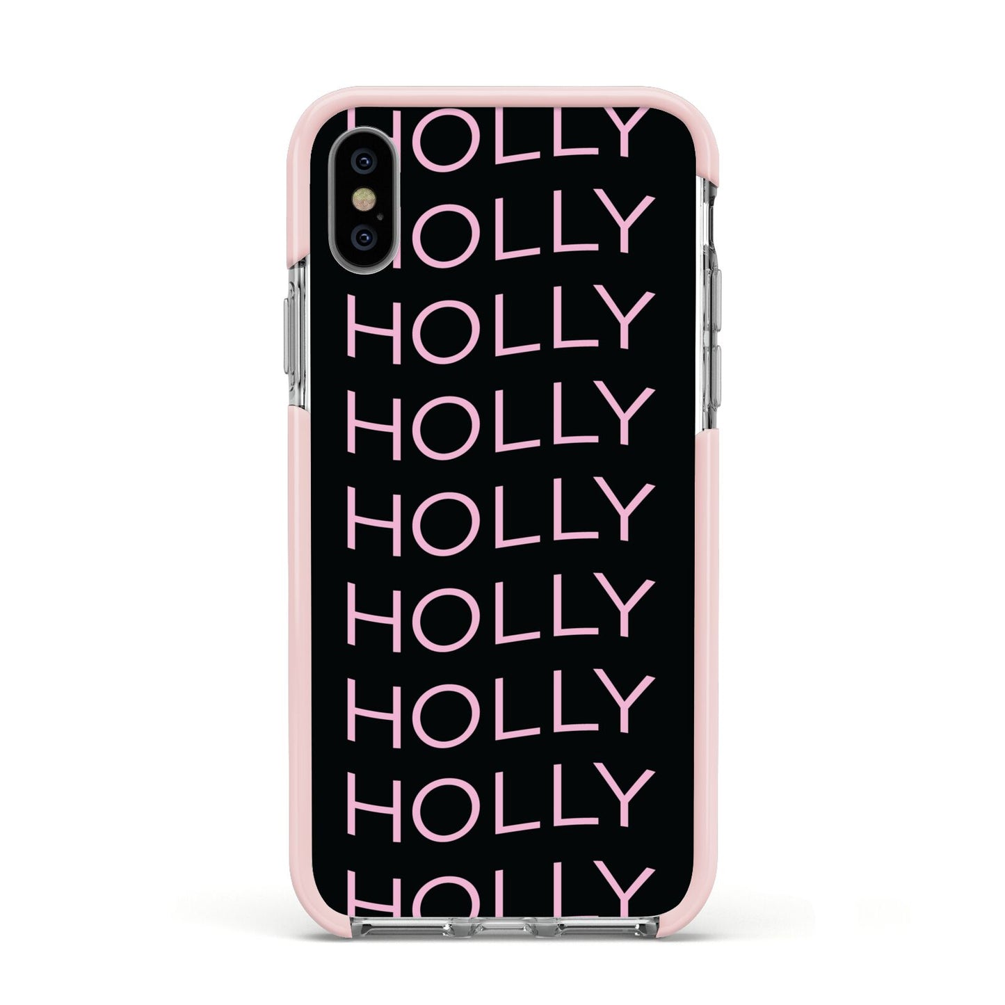 Wavy Name Apple iPhone Xs Impact Case Pink Edge on Silver Phone