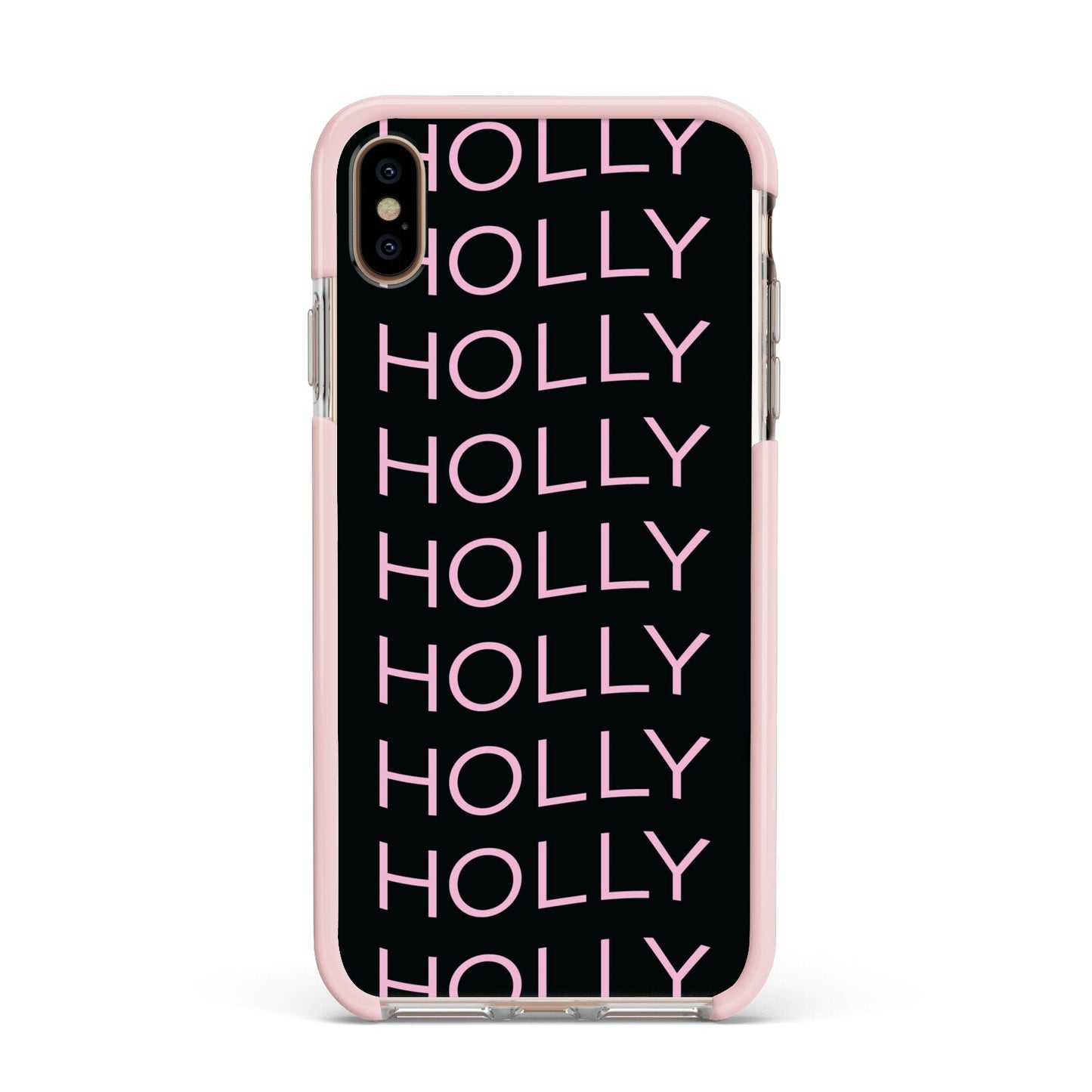 Wavy Name Apple iPhone Xs Max Impact Case Pink Edge on Gold Phone