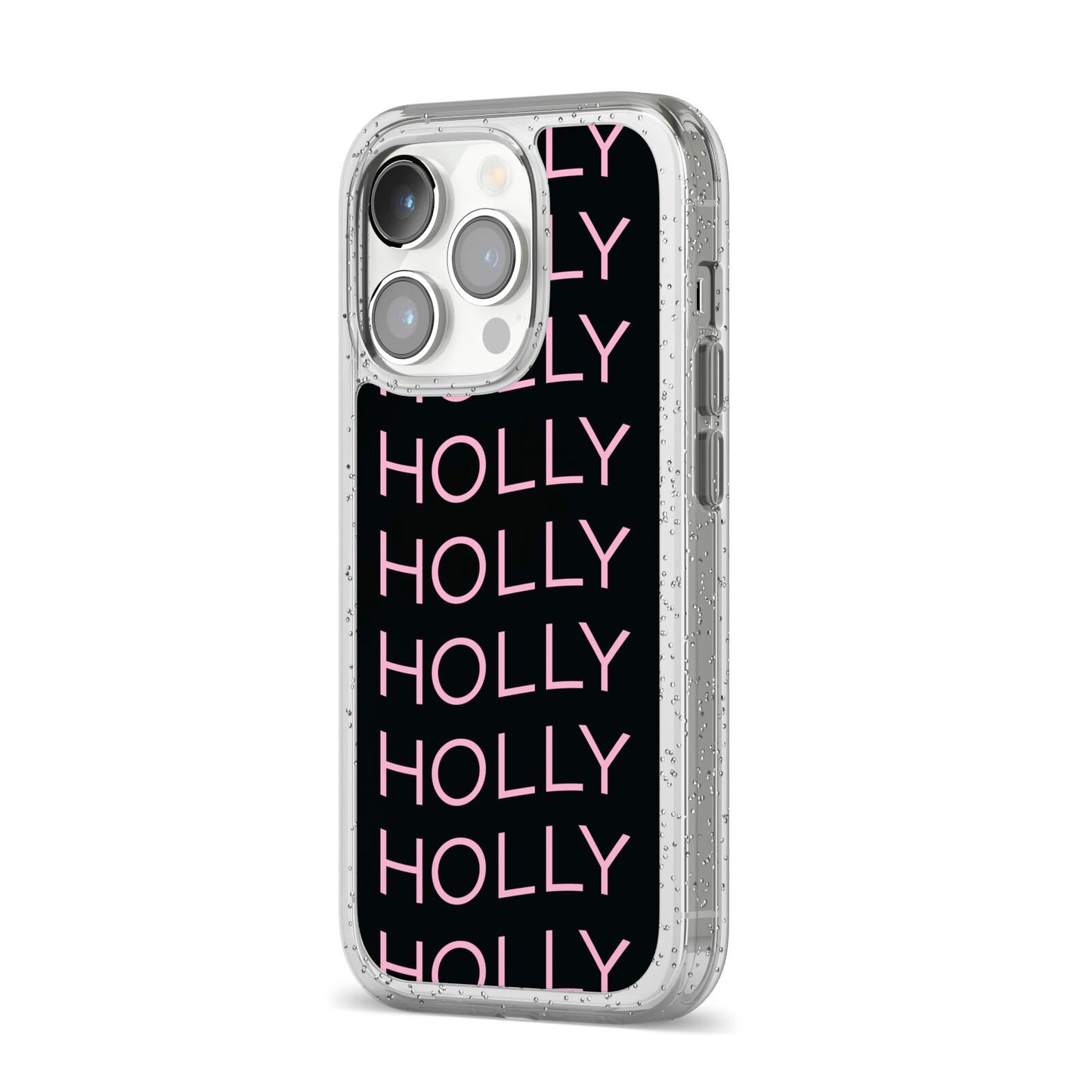 Wavy Name iPhone 14 Pro Glitter Tough Case Silver Angled Image