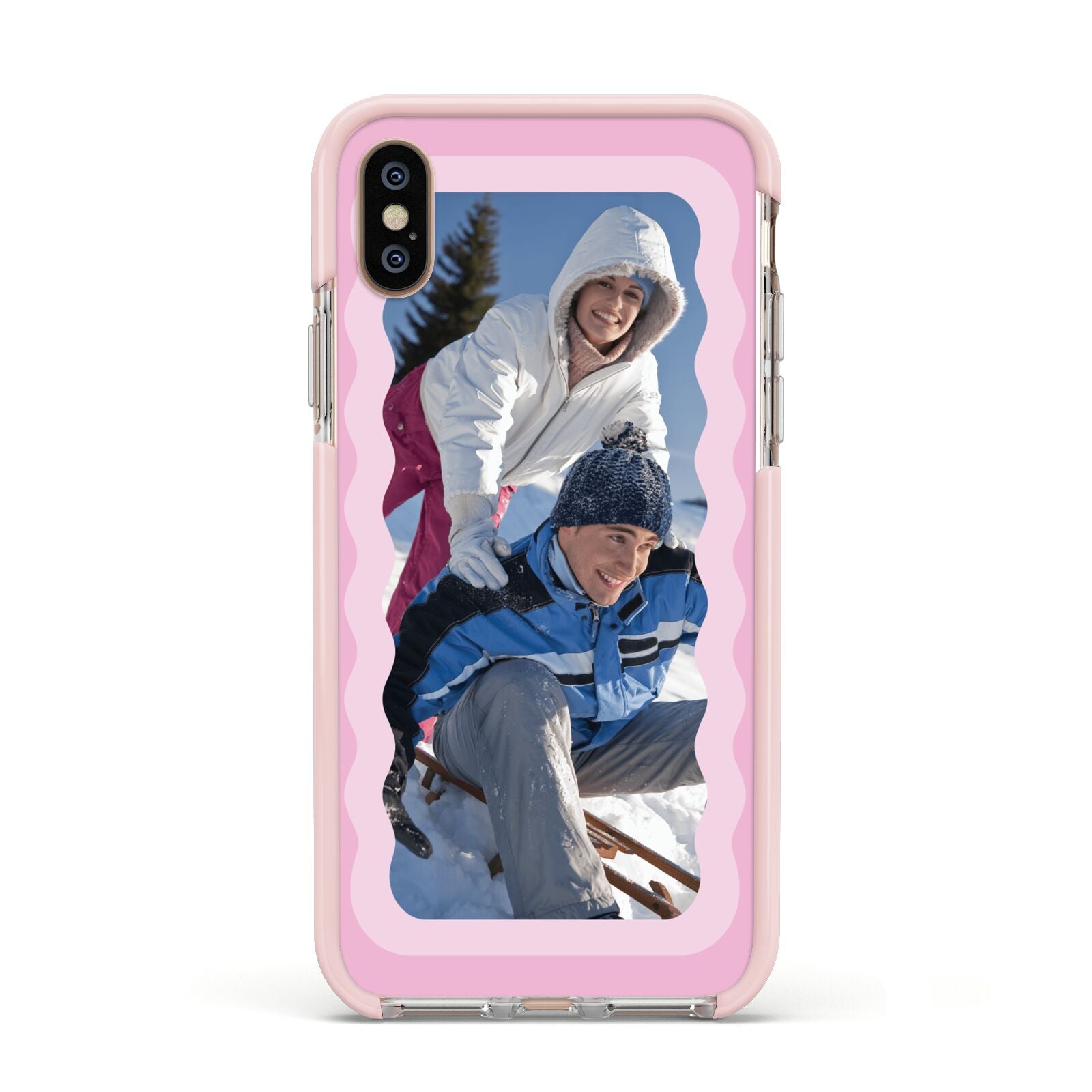 Wavy Photo Border Apple iPhone Xs Impact Case Pink Edge on Gold Phone