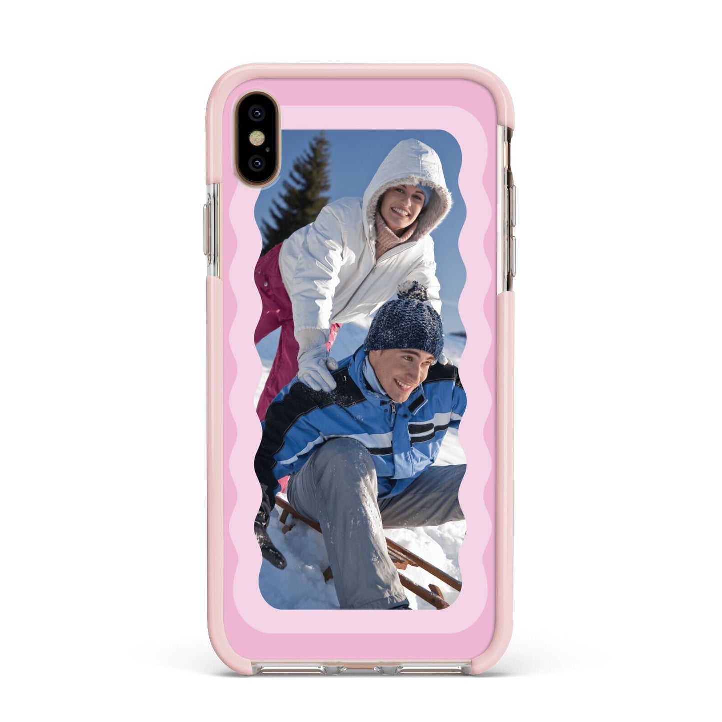 Wavy Photo Border Apple iPhone Xs Max Impact Case Pink Edge on Gold Phone