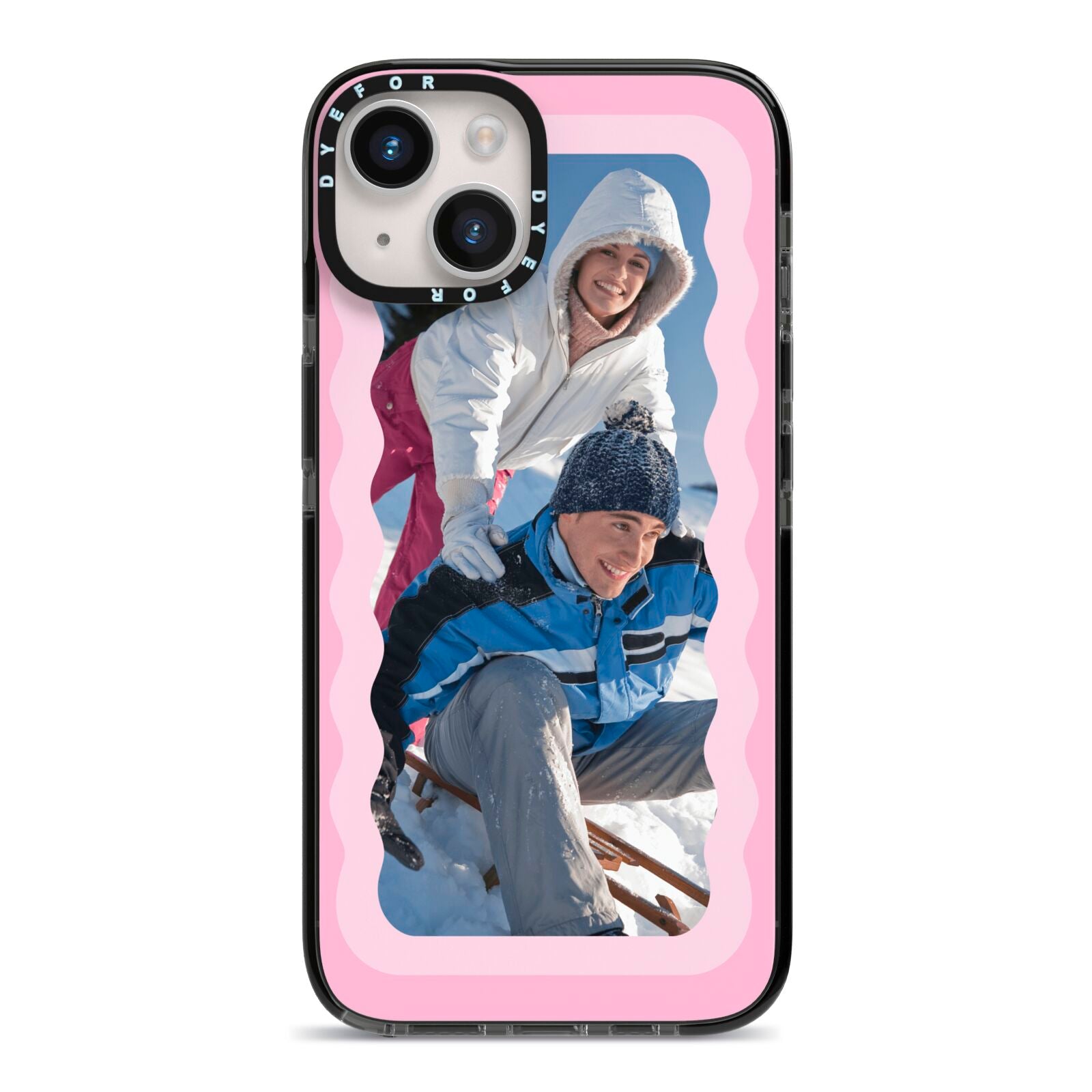 Wavy Photo Border iPhone 14 Black Impact Case on Silver phone