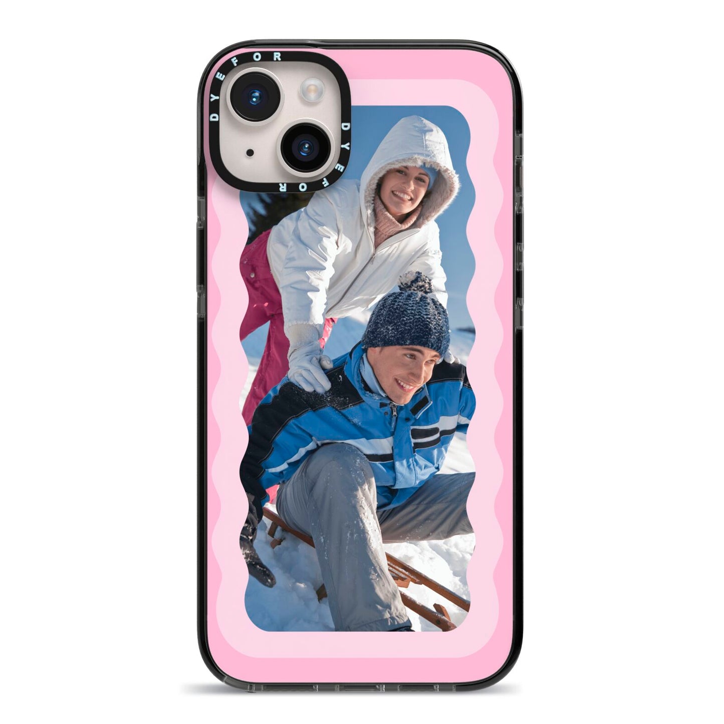 Wavy Photo Border iPhone 14 Plus Black Impact Case on Silver phone