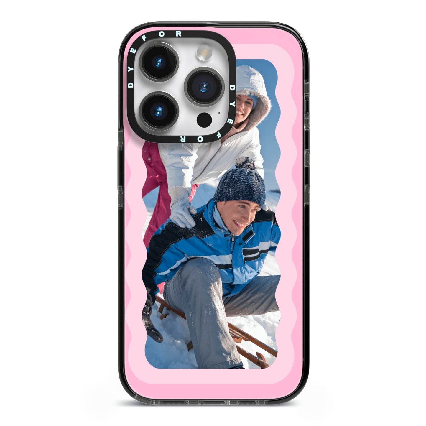 Wavy Photo Border iPhone 14 Pro Black Impact Case on Silver phone