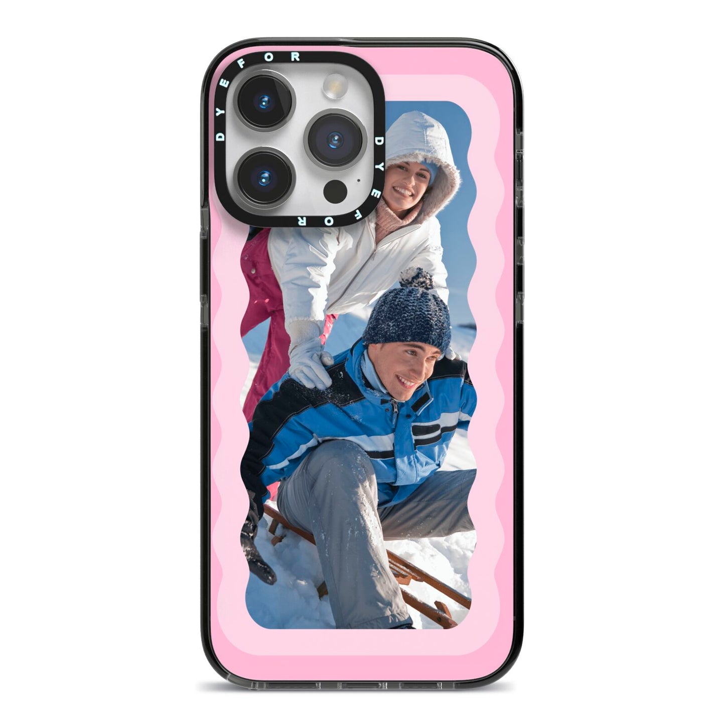 Wavy Photo Border iPhone 14 Pro Max Black Impact Case on Silver phone