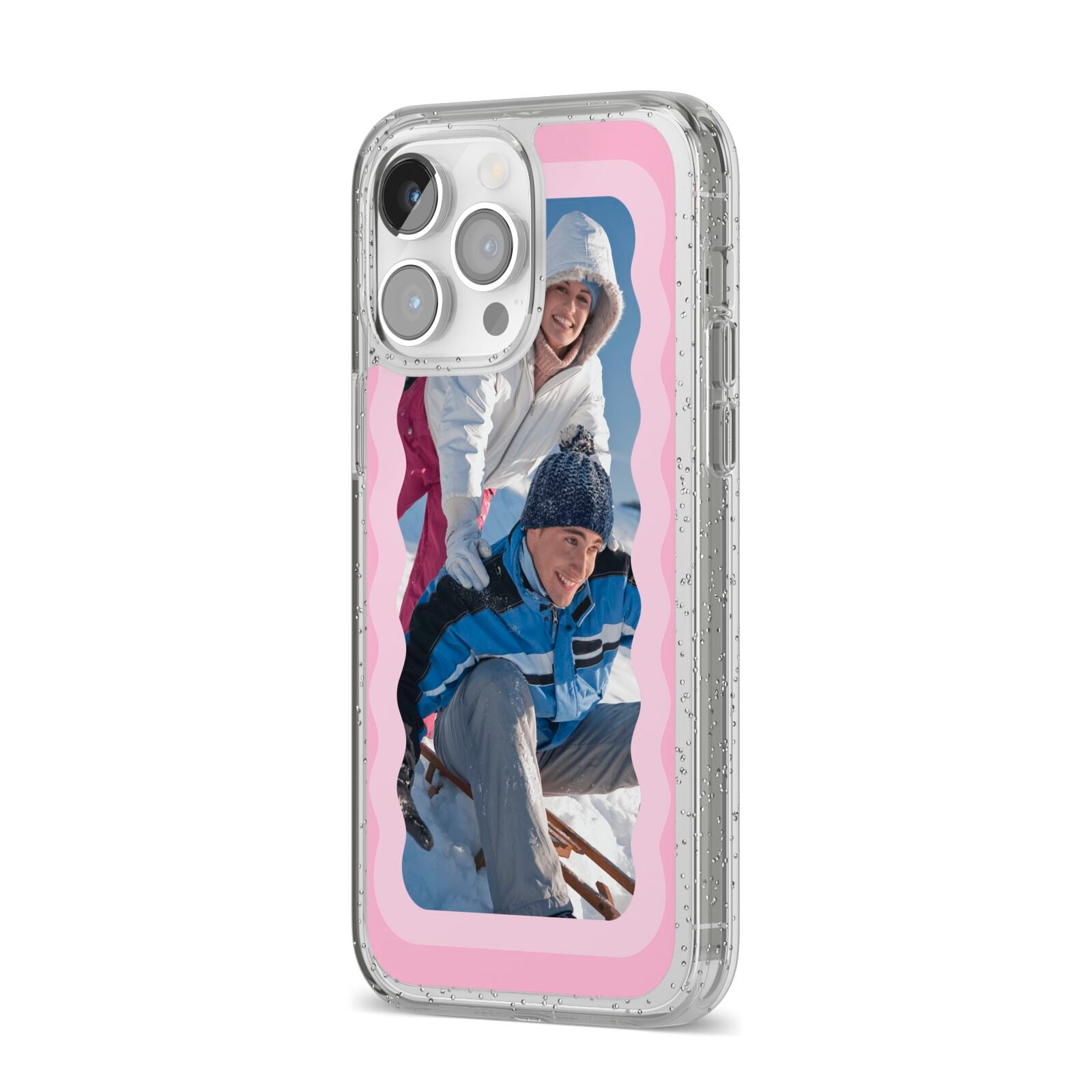 Wavy Photo Border iPhone 14 Pro Max Glitter Tough Case Silver Angled Image