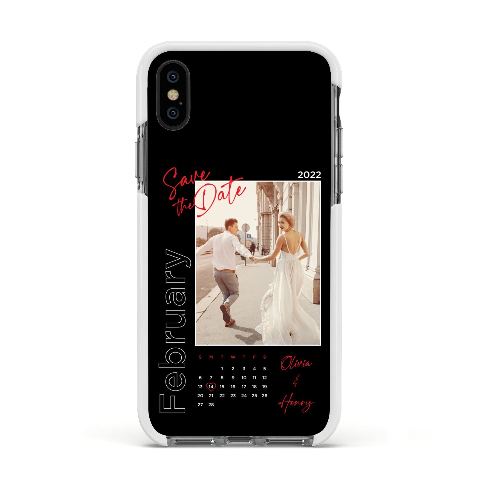 Wedding Date Personalised Photo Apple iPhone Xs Impact Case White Edge on Black Phone