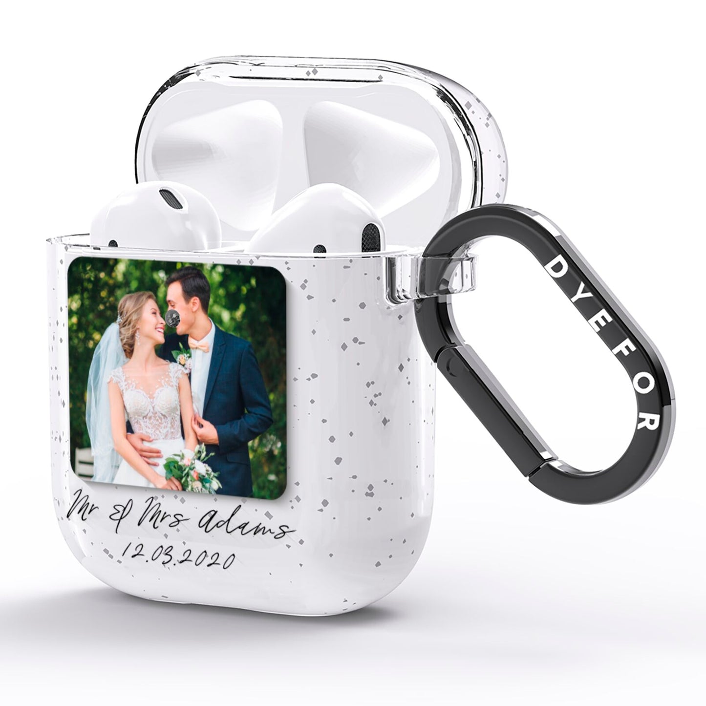 Wedding Photo Upload Keepsake with Text AirPods Glitter Case Side Image