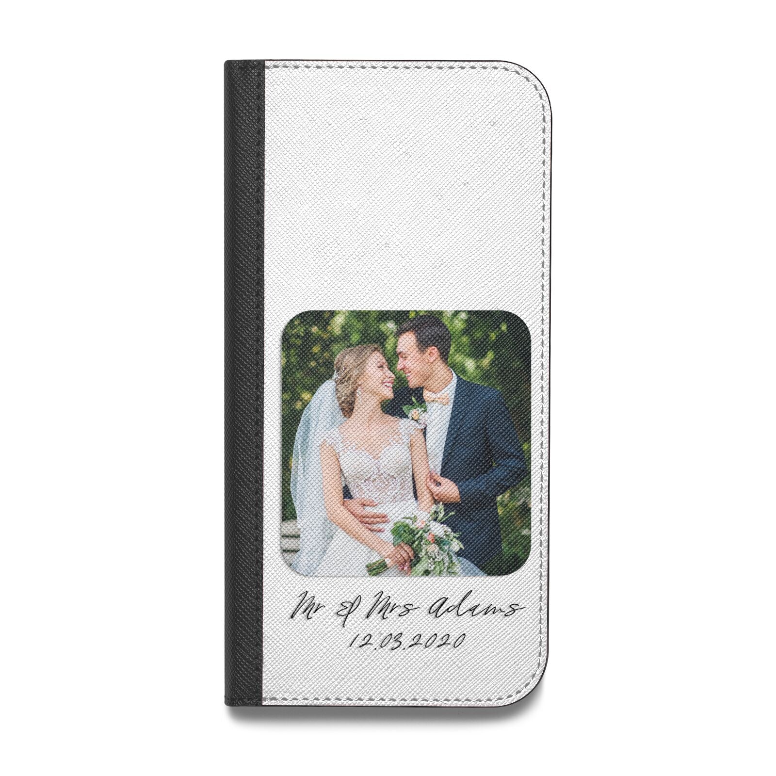 Wedding Photo Upload Keepsake with Text Vegan Leather Flip iPhone Case